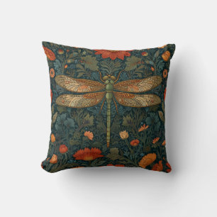 Coussin Vintage dragonfly orange floral vert boho chic