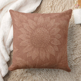 Coussin Vintage Dusty Rose Velvet Sunflower Throw Pillow