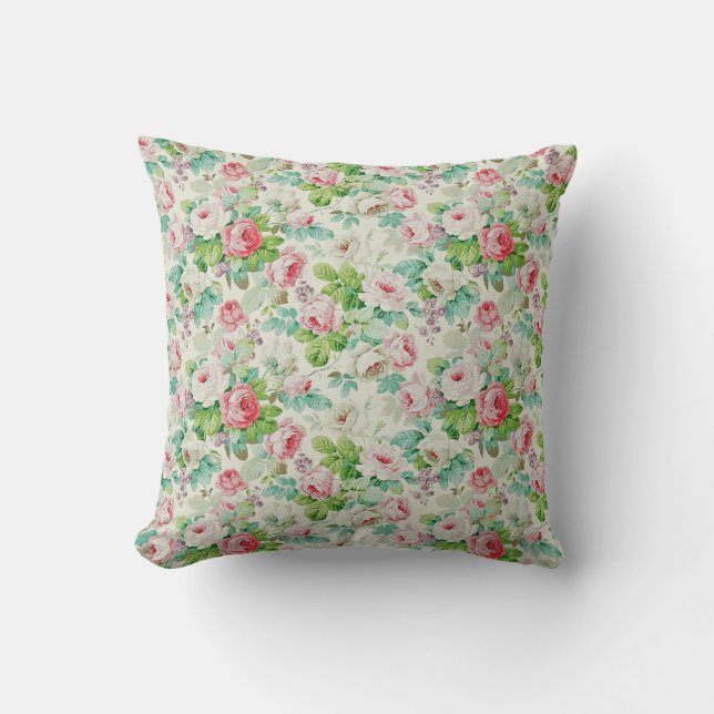 Coussin Vintage Elegant Populaire Rose Floral (Recto)