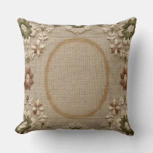 Coussin Vintage Embroidered Floral Pillow - Rustic Farmhou