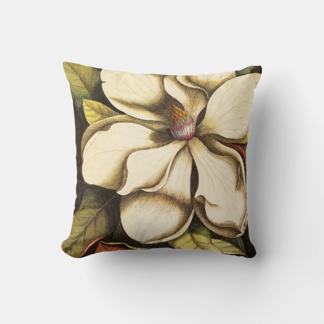Coussin Vintage en fleurs de Magnolia méridionale (Recto)