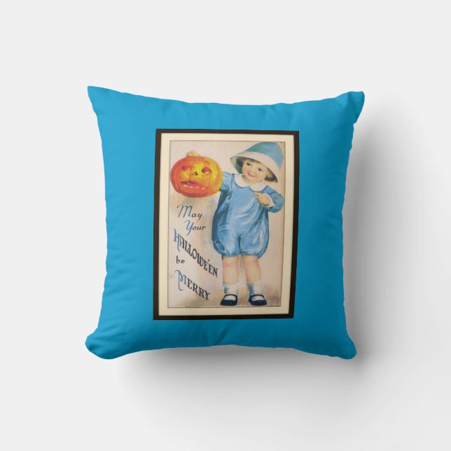 Coussin Vintage enfant d'Halloween avec Jack o' Lantern (Recto)