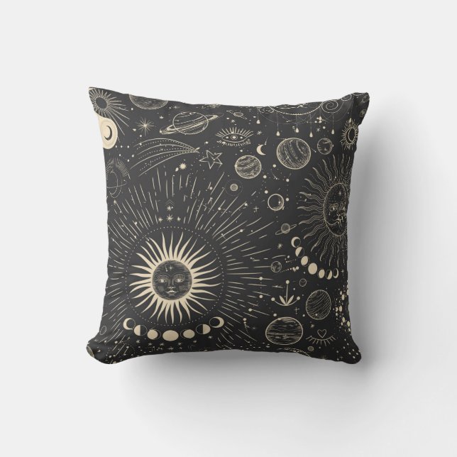 Coussin Vintage ensemble d'illustrations des phases de lun (Recto)
