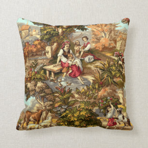 Coussin Vintage époque victorienne 1890 Scènes pastorales