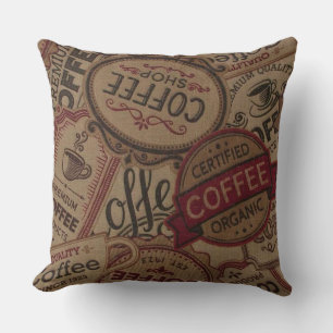 Coussin Vintage Étiquettes de café Collage Jeu d'oreiller
