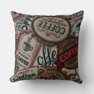 Coussin Vintage Étiquettes de café Jeu d'oreiller