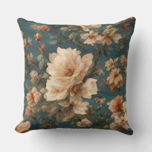 Coussin Vintage Exquis Blanc et Fleurs Rouges Corail Luxur