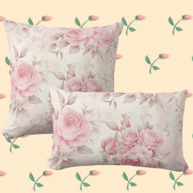 Coussin Vintage Faded Pink Roses (Vintage Romance. 3 sizes)