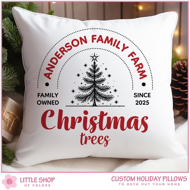 Coussin Vintage Family Farm Christmas Trees Customizable (Créateur téléchargé)