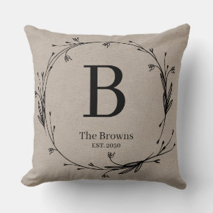 Coussin Vintage Farmhouse Famille Monogramme Linge Look