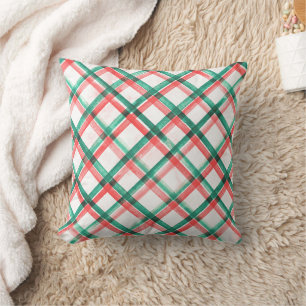 Coussin Vintage Ferme Plaid Rouge Vert Aquarelle