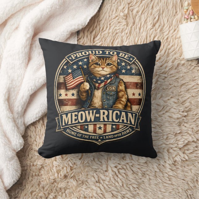 Coussin Vintage Fière d'être une chatte américaine Drapeau (Couverture)