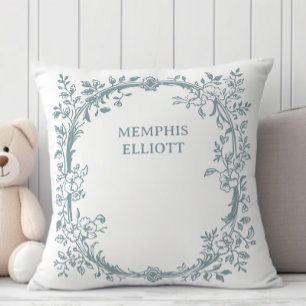 Coussin Vintage Floral Bleu Bébé Intemporel