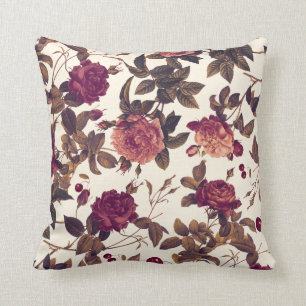 Coussin Vintage Floral Bourgogne Rose Cherry-Thlow Oreille