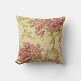 Coussin Vintage, floral, corail, rose, roses, shabby chic,