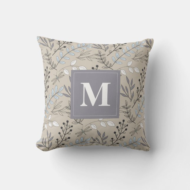 Coussin Vintage Floral DragonFly Motif Monogramme (Recto)