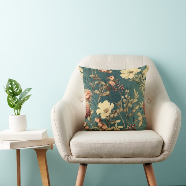 Coussin Vintage Floral Impression Turquoise (Chaise)