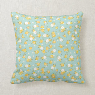 Coussin Vintage floral jaune et à la menthe