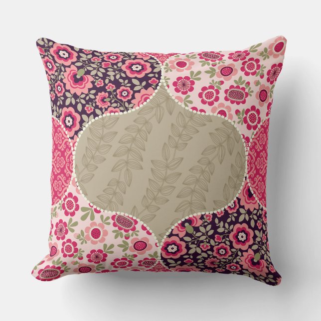 Coussin Vintage Floral Motif marocain rose (Recto)