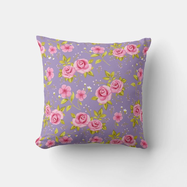 Coussin Vintage Floral Roses rose violet Motif (Recto)