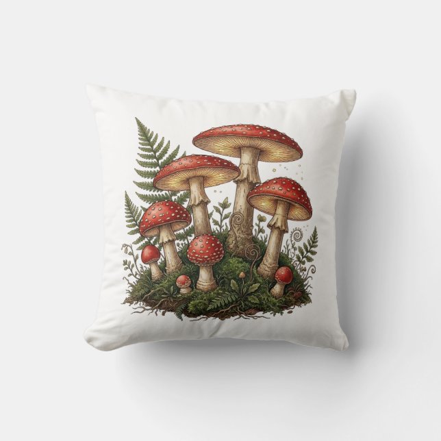 Coussin Vintage Fly Agaric Mushroom Illustration (Recto)