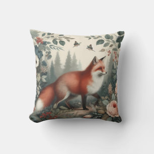 Coussin Vintage Forêt Fox Botanique Jardin Floral Jeter P