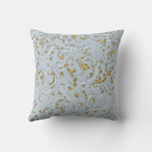 Coussin Vintage français bleu pâle orné de rouleaux élégan (Verso)