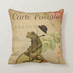Coussin Vintage Français Carte Postale Frog équitation vél