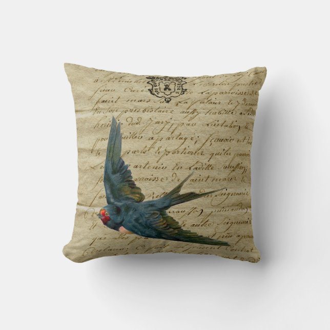 Coussin Vintage Français Chic Bird Imprimer Vol Swallow (Recto)