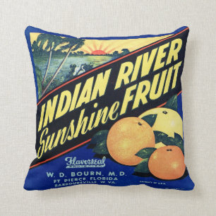 Coussin Vintage Fruit Crate Étiquette Florida Indian River