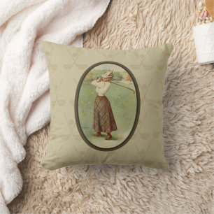 Coussin Vintage Golfing Lady Art (trois)