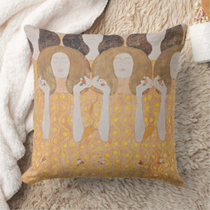 Coussin Vintage Gustav Klimt Art Nouveau Floral Doré