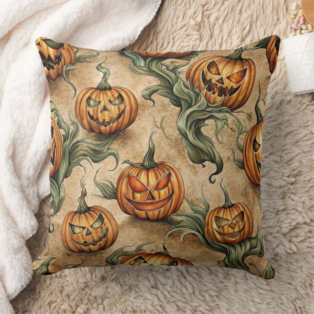 Coussin Vintage Halloween Jack-O-Lantern Vine Motif (Couverture)