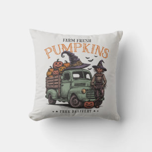 Coussin Vintage Halloween Scarecrow Citrouilles frais