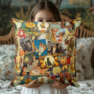 Coussin Vintage Halloween victorien Ephemera Citrouille so