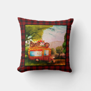 Coussin Vintage Happy Campers Trailer Buffalo déversé
