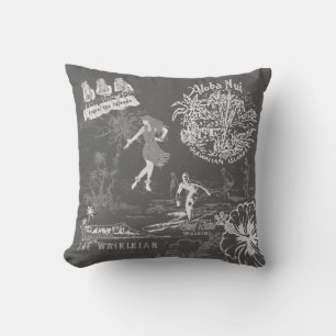 Coussin Vintage Hawaiian Travel Collage gris réversible