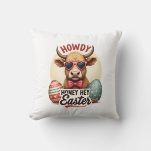 Coussin Vintage Howdy Honey Pâques Vache Highland Lapin Mi