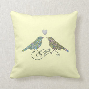 Coussin Vintage Inspiré Mignons Inséparables Jaune Vert