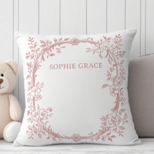 Coussin Vintage intemporel Floral rose bébé