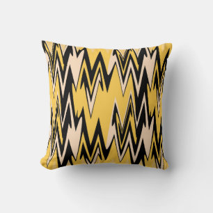 Coussin Vintage Jaune, Noir Zigzap Art Déco Abstrait 2