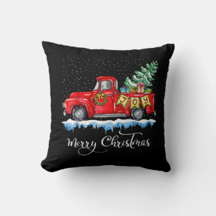 Coussin Vintage Joyeux Noël Camion Rouge Ancien Noël