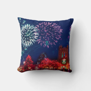 Coussin Vintage Joyeux Noël Lumières Motif Festival