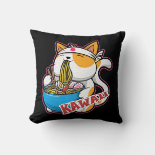 Coussin vintage kawaii chat manger ramen anime retro Japan