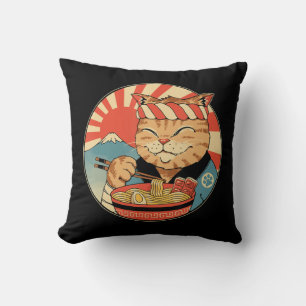 Coussin Vintage Kawaii Ramen Chat Neko Anime Noodle japona