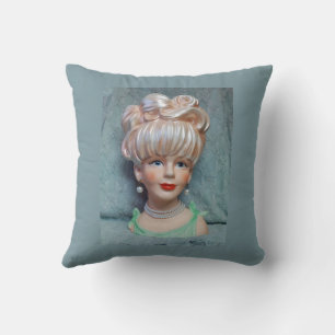 Coussin Vintage Lady Head Vase Big Bouffant Perles de chev