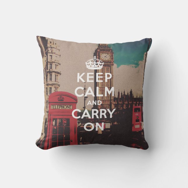 Coussin Vintage London Landmark Reste Calme Et Continue (Recto)