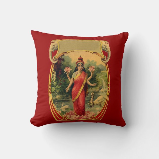 Coussin vintage Lotus Fleur Déesse hindoue Lakshmi (Recto)