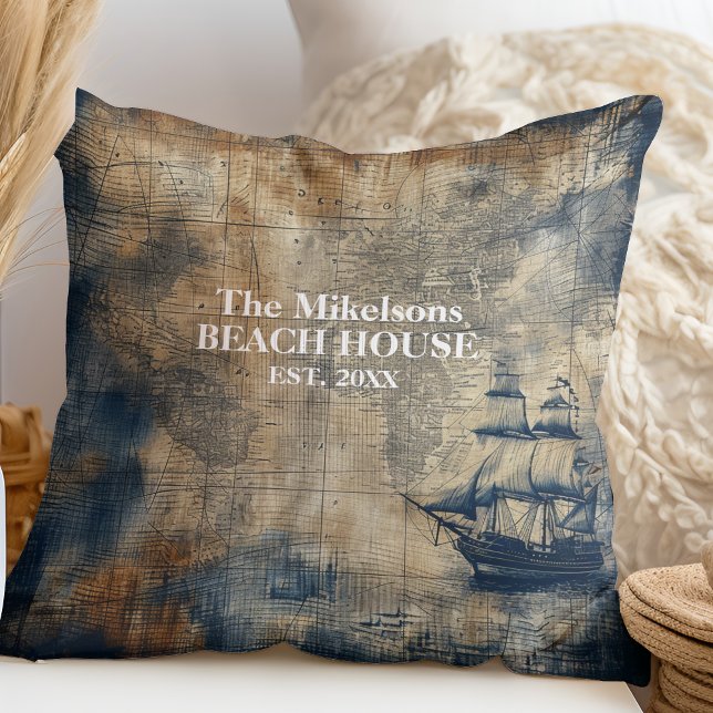 Coussin Vintage Marine Blue Custom Nautical Beach House (Créateur téléchargé)