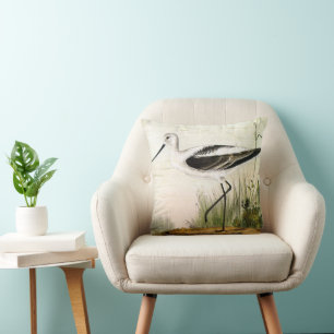 Coussin Vintage Marine Life Shorebirds, Avocet Birds